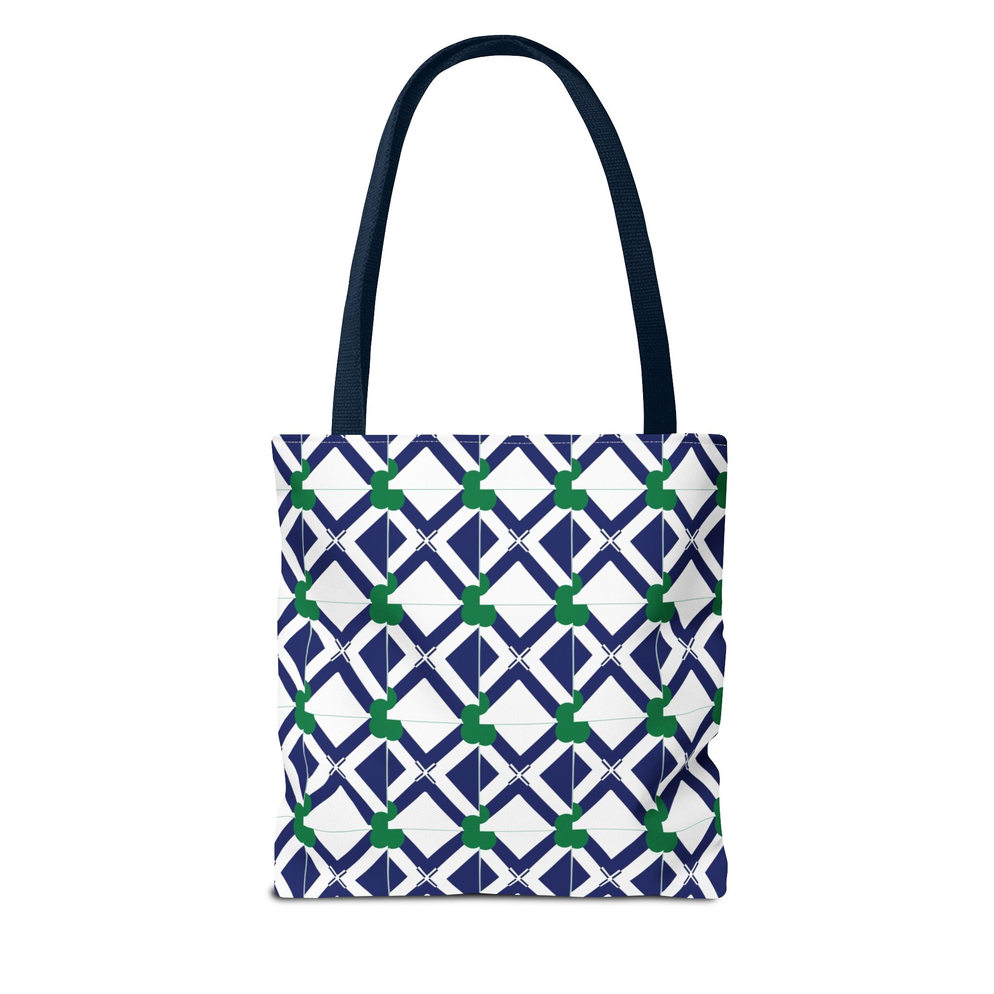 Geometric Navy & Green Lattice Tote Bag