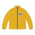 XT7 Yellow Puffer Jacket — Geometric Patch Chest Design