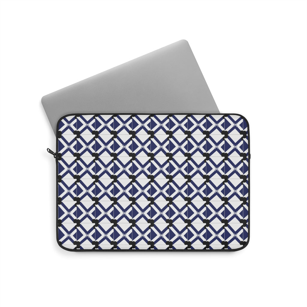 Geometric Navy Lattice Laptop Sleeve — Modern Patterned Protective Case