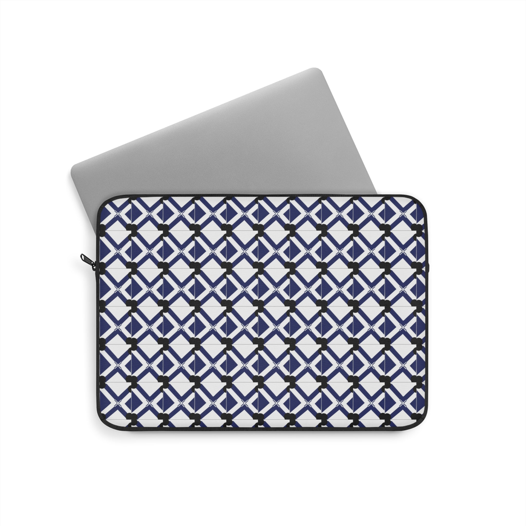 Geometric Navy Lattice Laptop Sleeve — Modern Patterned Protective Case