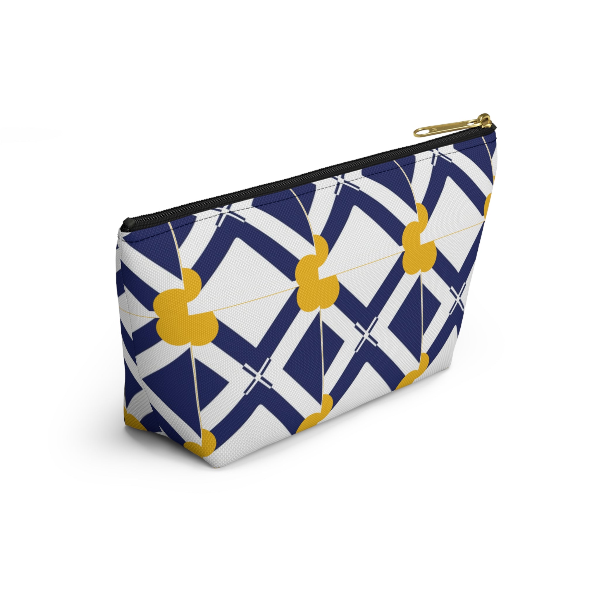 Navy & Gold Geometric Accessory Pouch — T-Bottom Cosmetic Bag