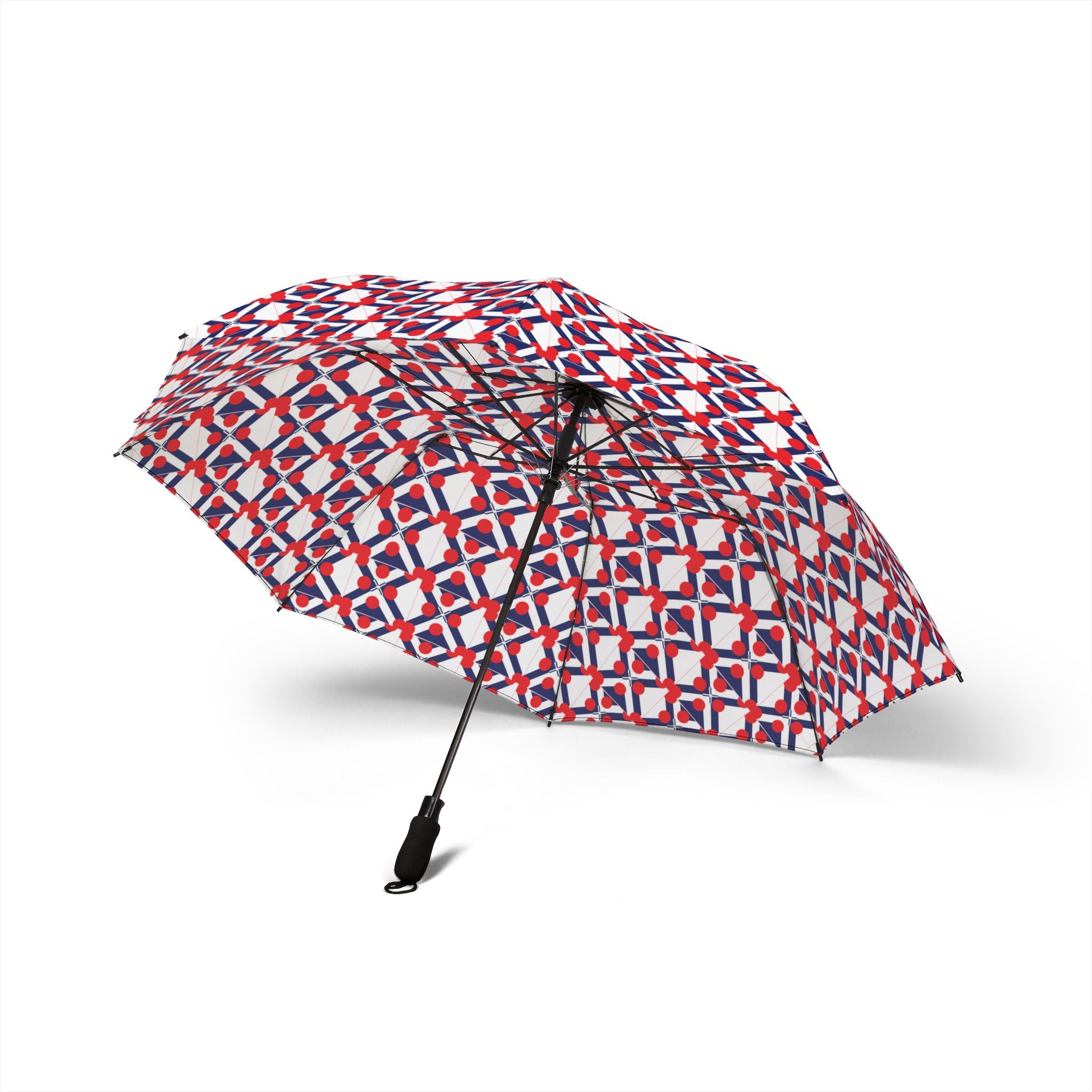 Foldable Umbrella — Red & Blue Geometric Pattern, Semi‑Automatic Compact Travel Umbrella