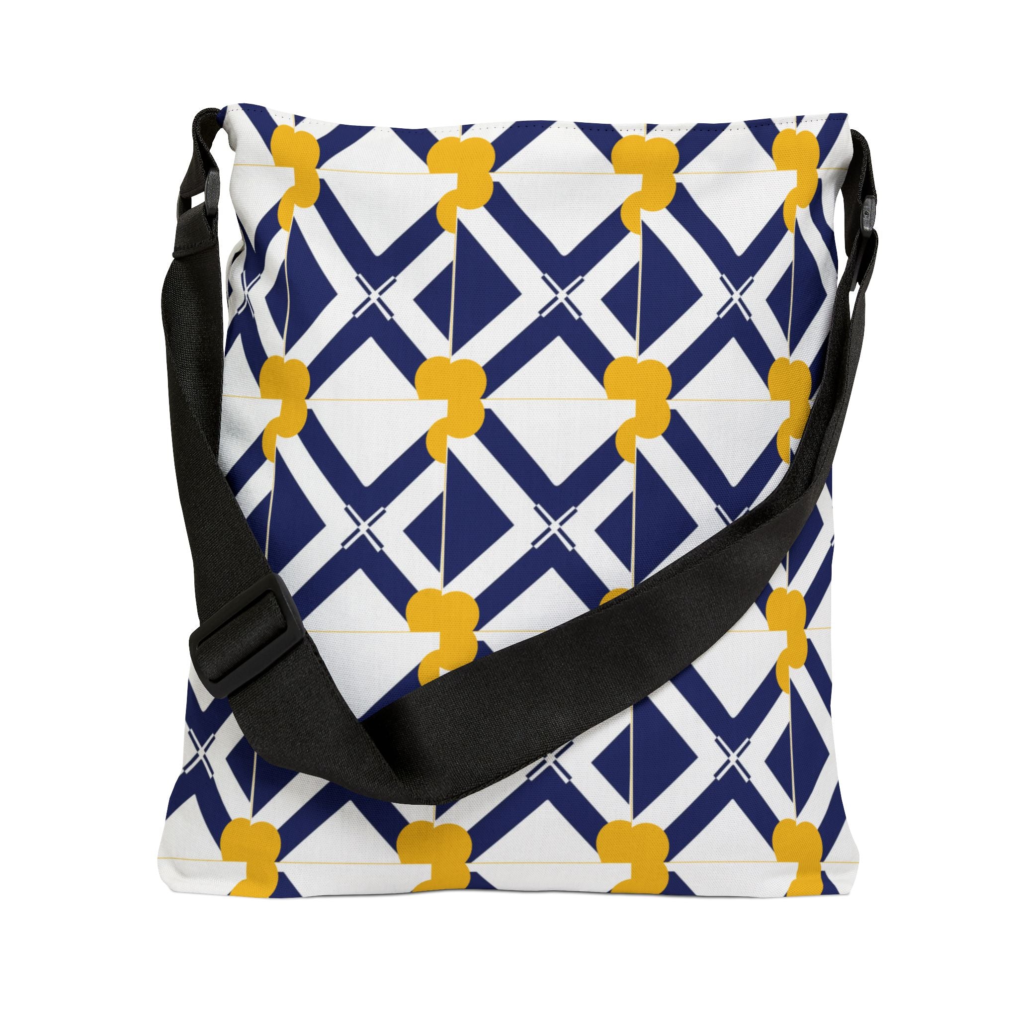Geometric Navy & Gold Adjustable Tote Bag — Modern Lattice Pattern