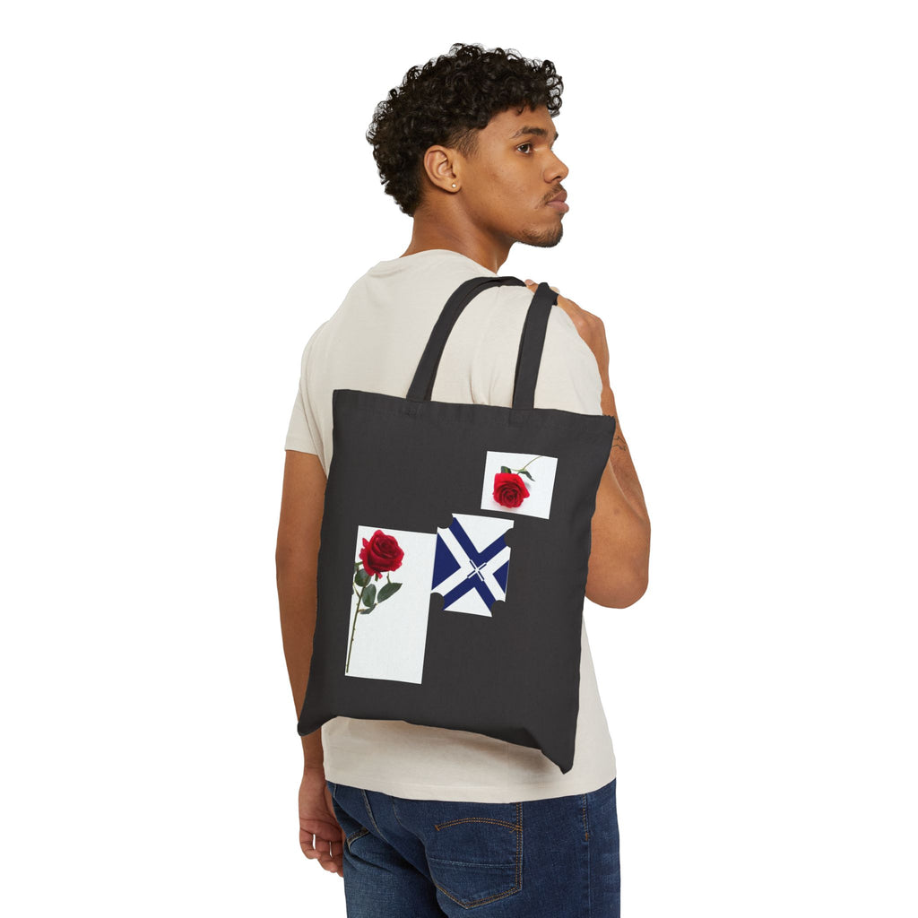 Canvas Tote Bag — Red Rose Floral Design with Geometric Emblem