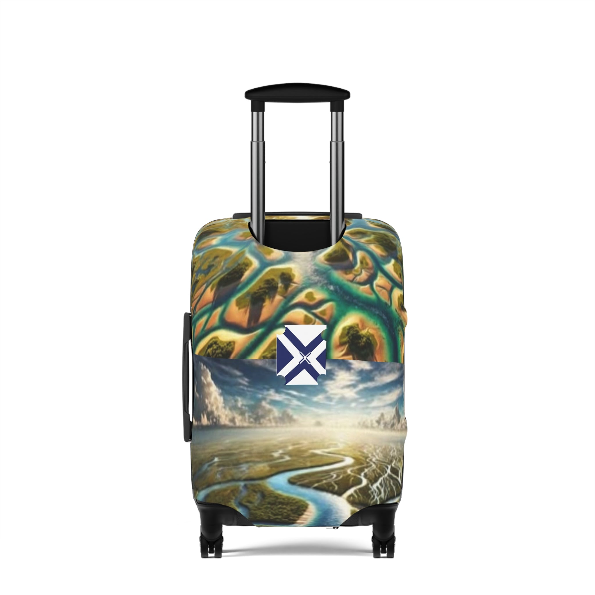 Travel Luggage Cover — Scenic Train & River Landscape Protective Sleeve