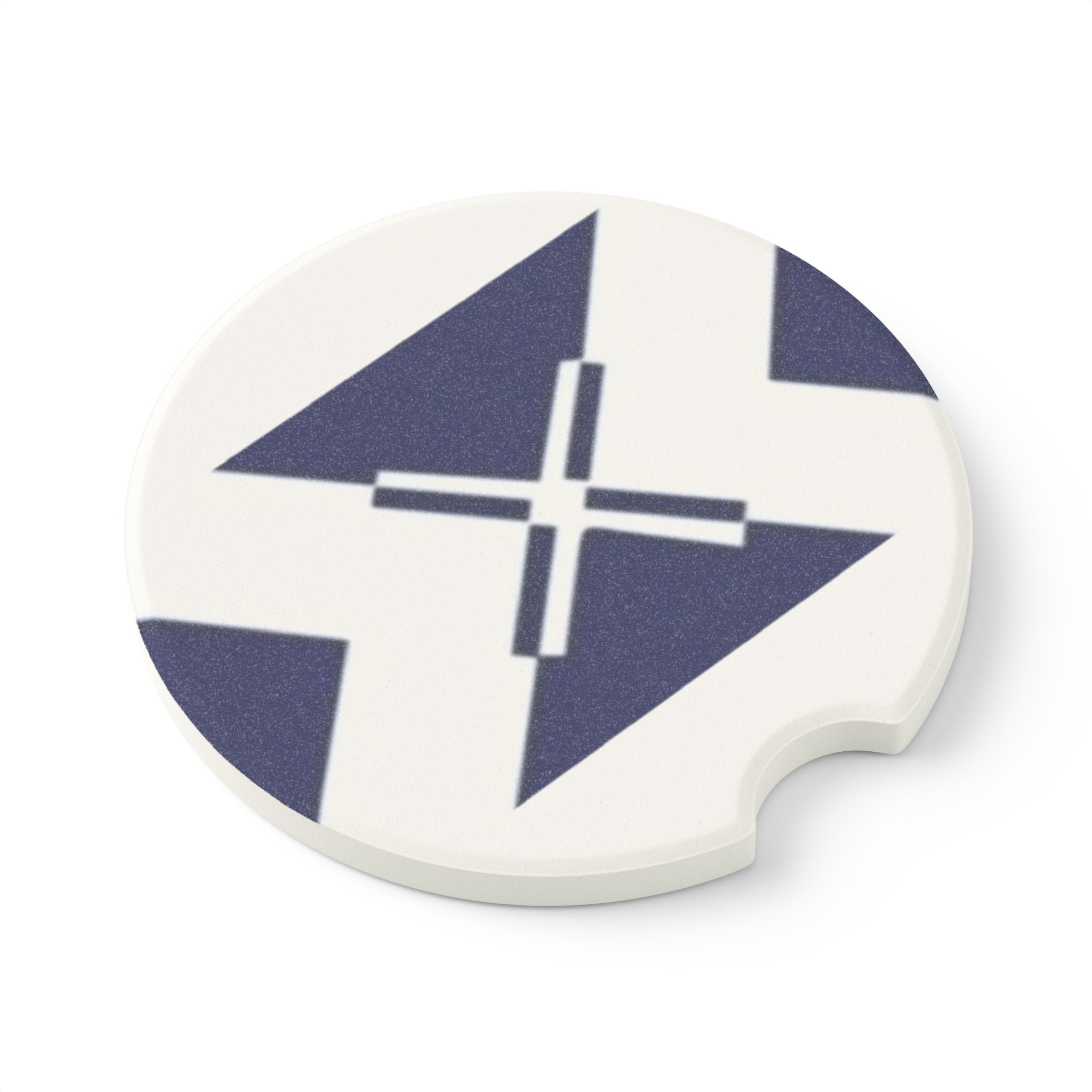Soapstone Car Coaster — Retro Navy Geometric X Design