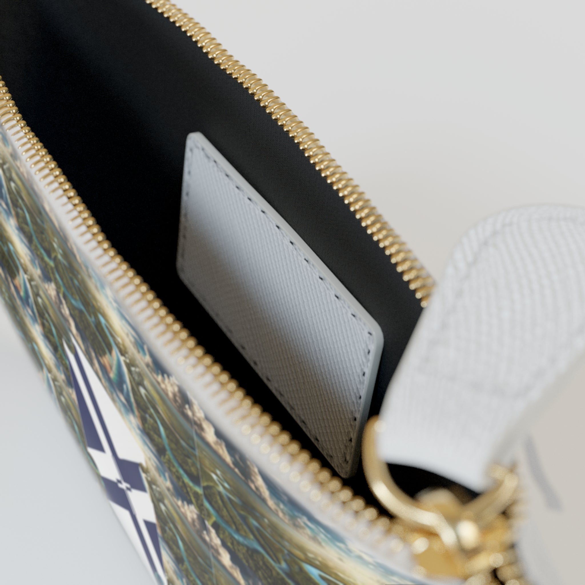 Mini Clutch Bag — Nautical Wave Pattern with Compass Emblem