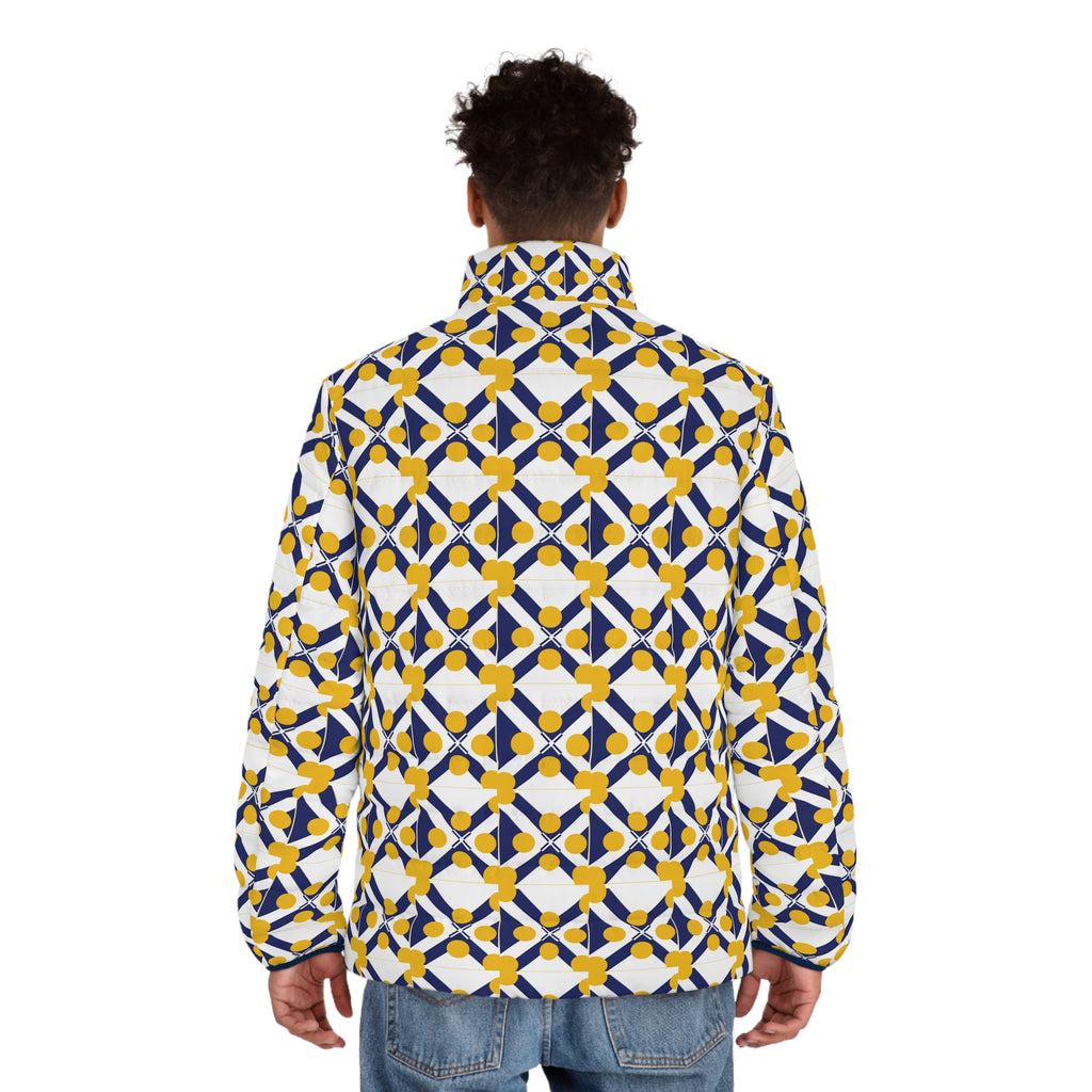XT8 plus XT9 Puffer Jacket - Geometric Navy & Yellow Tile Print