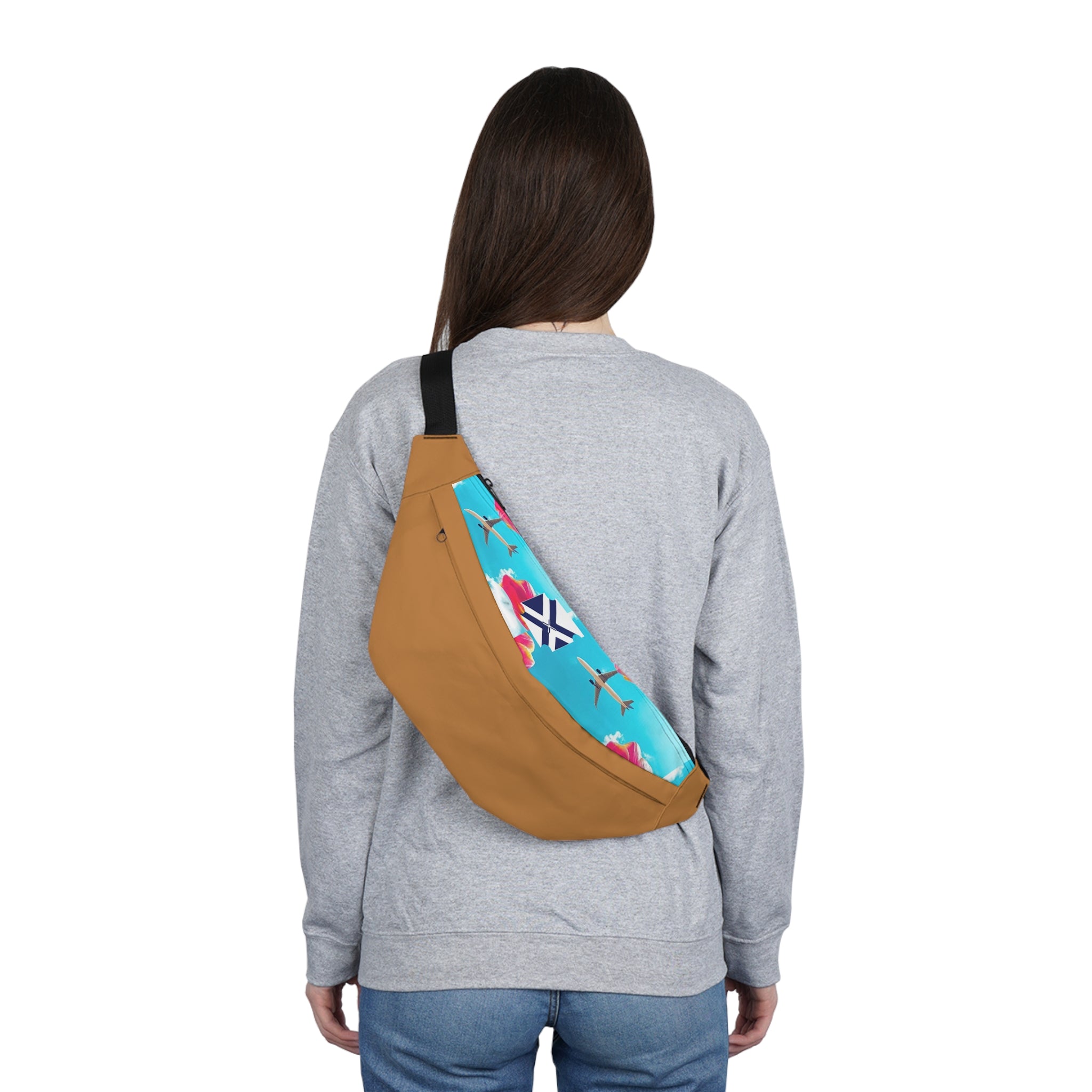 Large Travel Fanny Pack — Tropical Airplane Pattern
