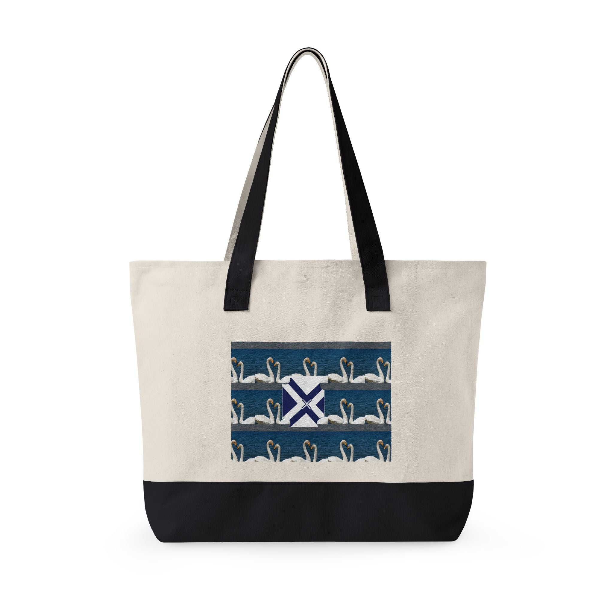 Canvas Tote — Scottish Saltire & Swan Pattern Zippered Tote