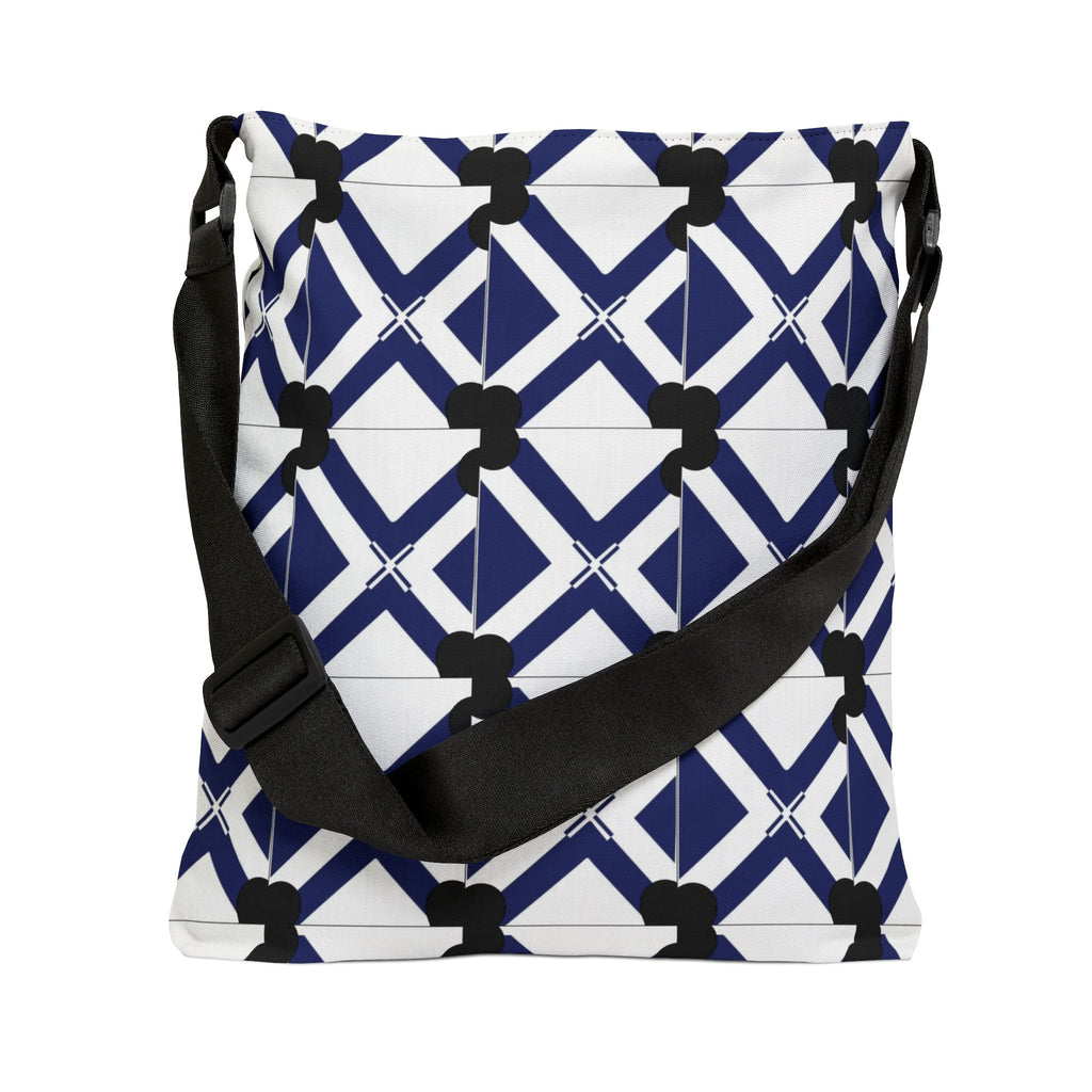 Adjustable Tote Bag — Navy Geometric Lattice Pattern