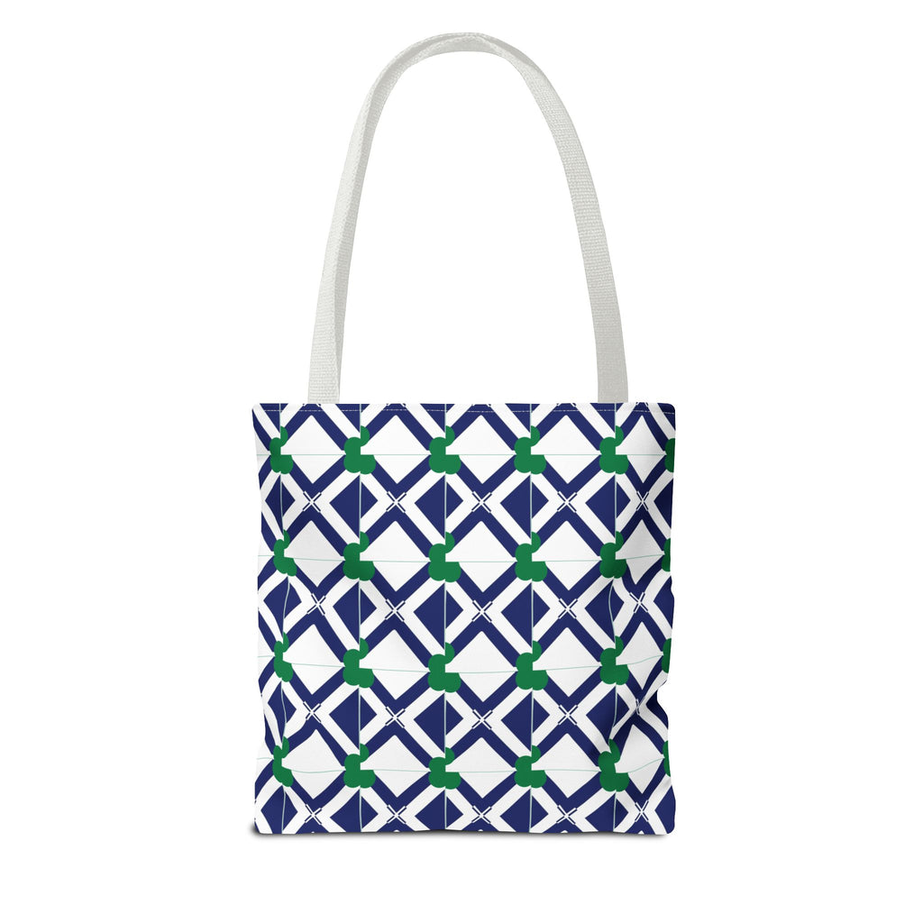 Geometric Navy & Green Lattice Tote Bag