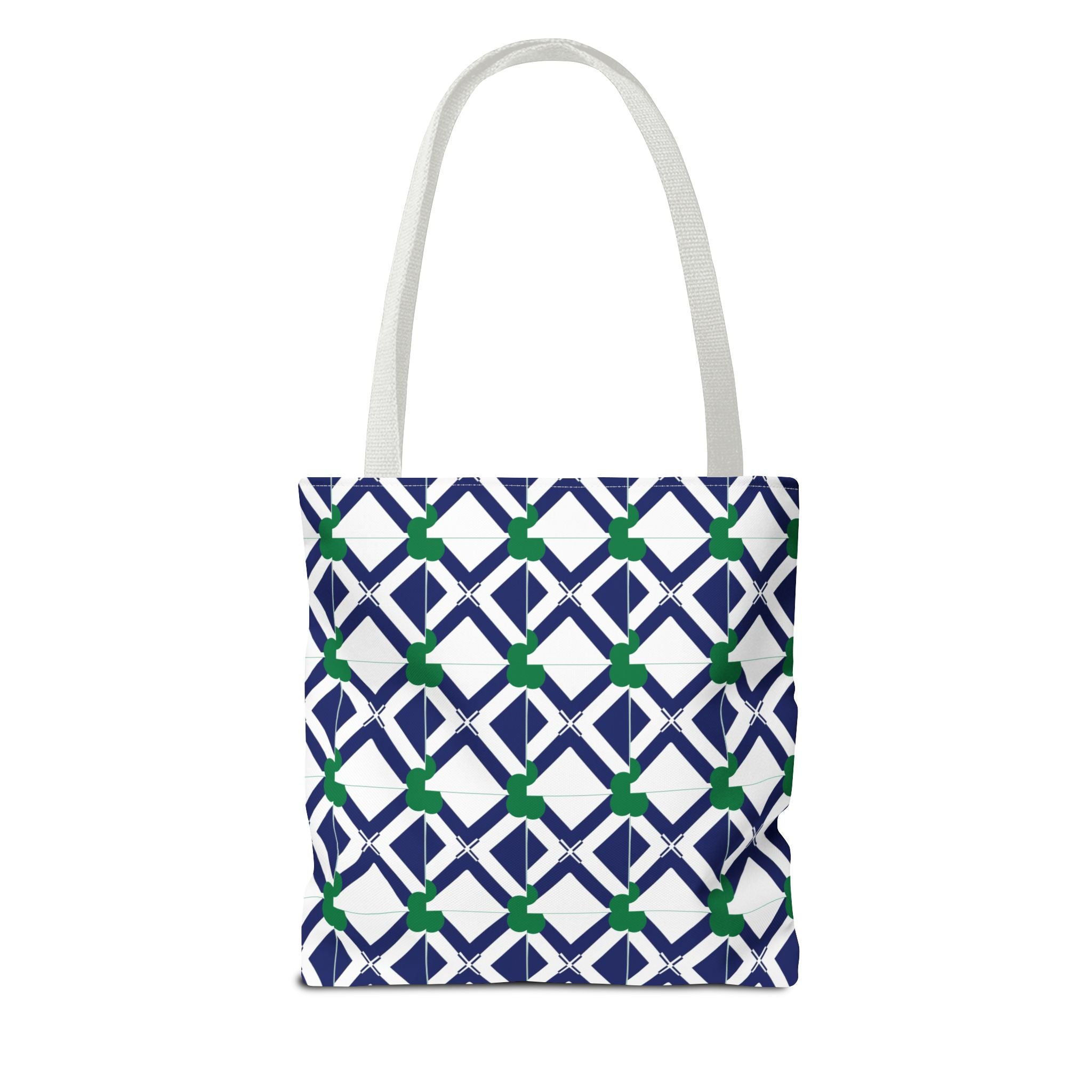 Geometric Navy & Green Lattice Tote Bag
