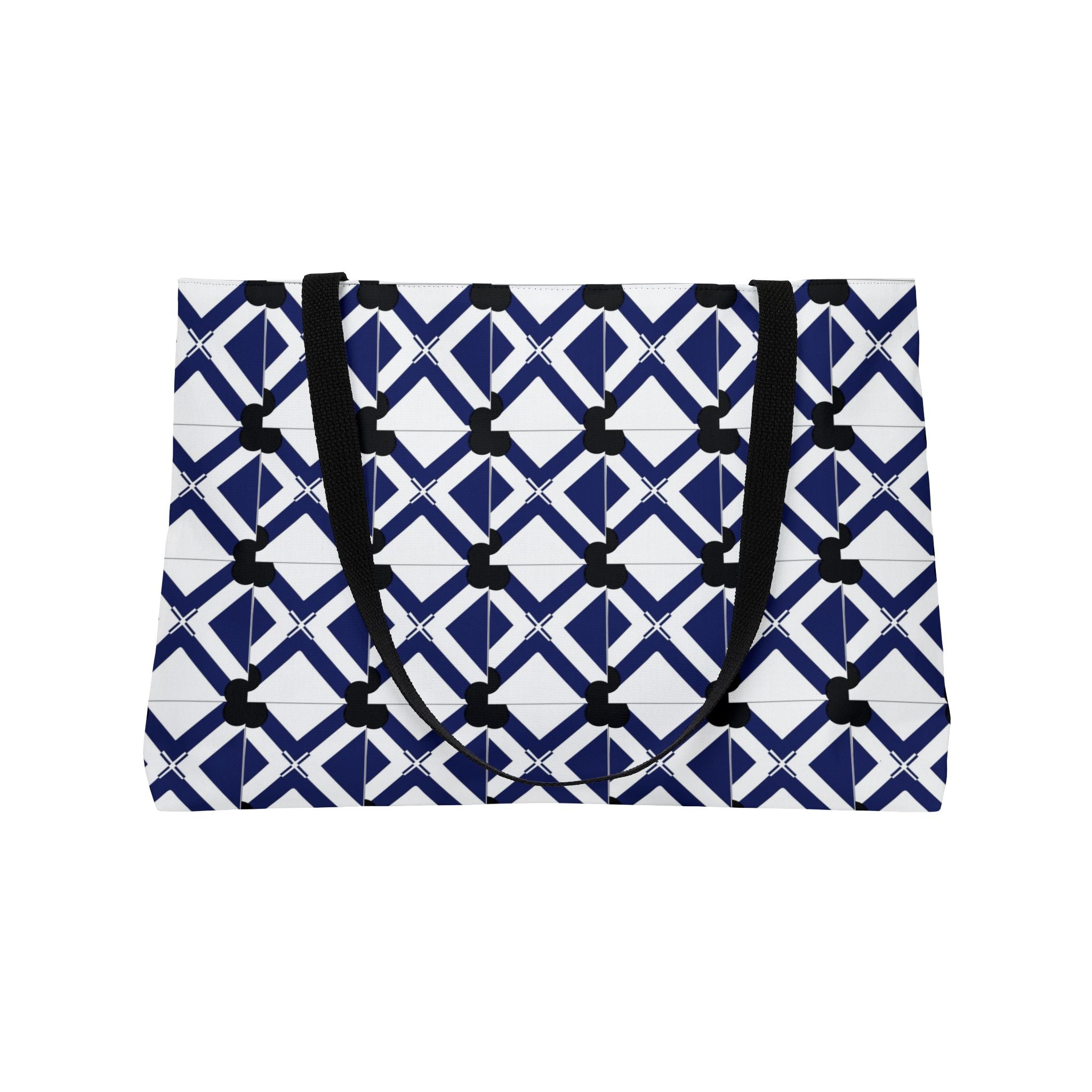 Navy Geometric Weekender Tote Bag — Nautical-Inspired Travel & Beach Bag