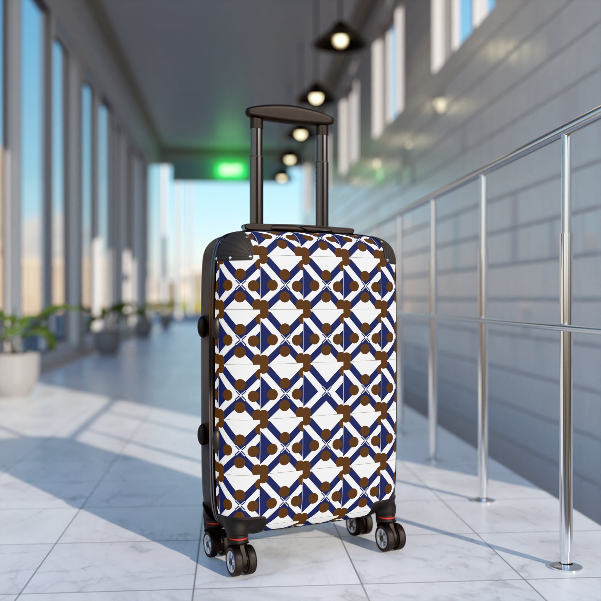 Xponet Geometric Blue & Brown Pattern Carry-On Suitcase