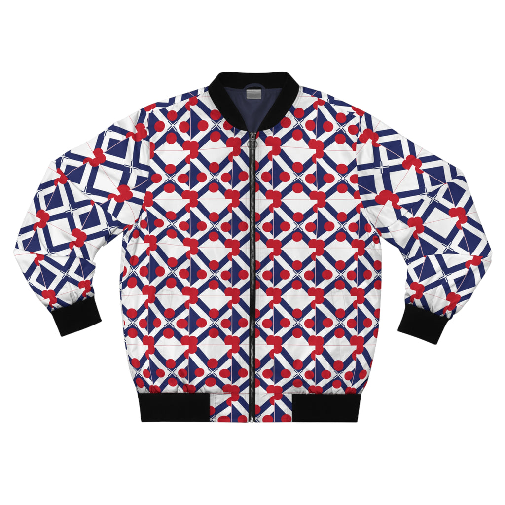 XT9 Hearts Bomber Jacket — Red, White & Blue Patterned AOP