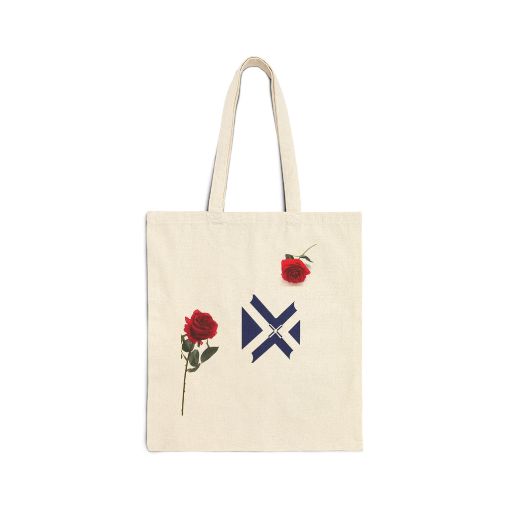Canvas Tote Bag — Red Rose Floral Design with Geometric Emblem