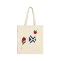 Canvas Tote Bag — Red Rose Floral Design with Geometric Emblem