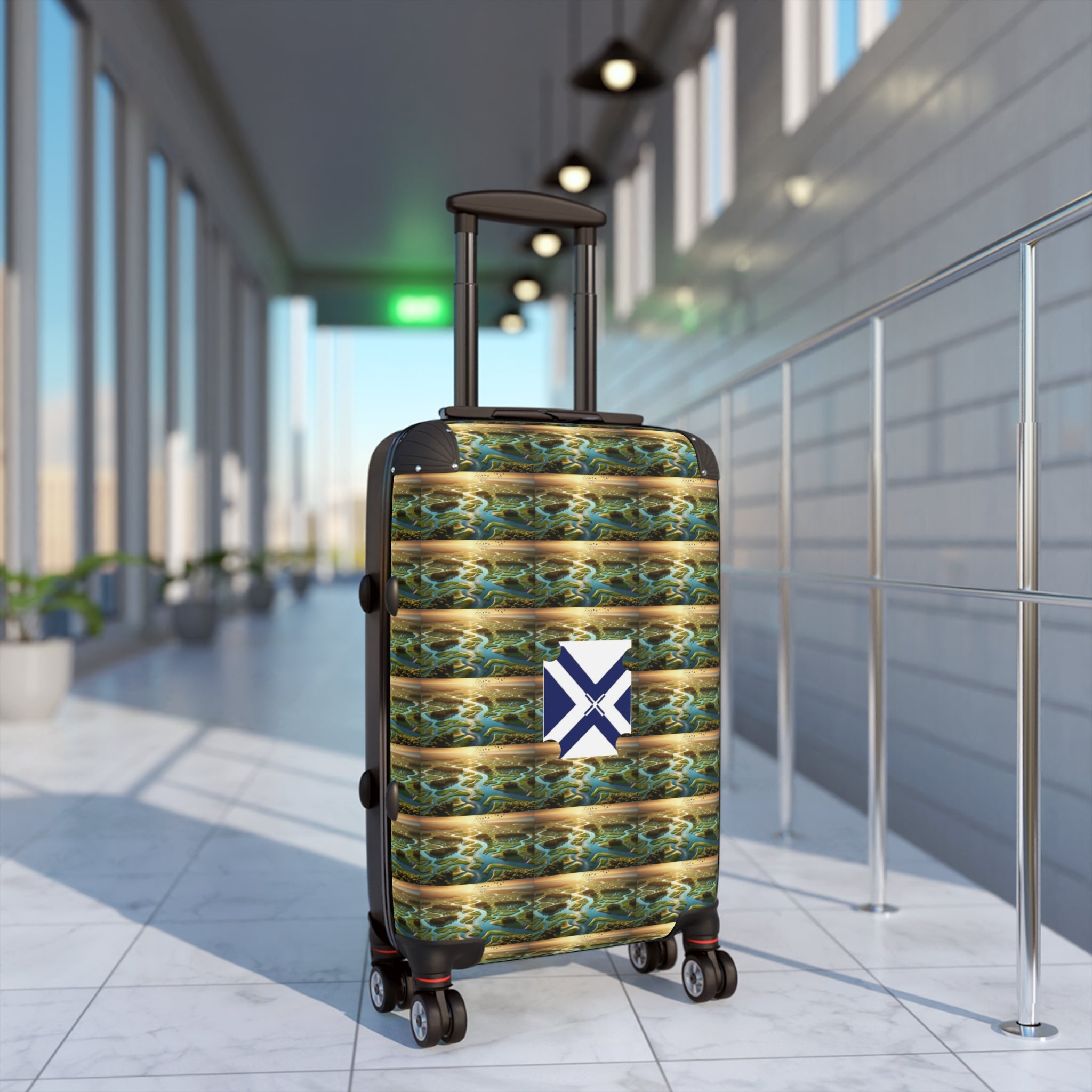 Travel Suitcase with Nautical Wave Print and Saltire Badge