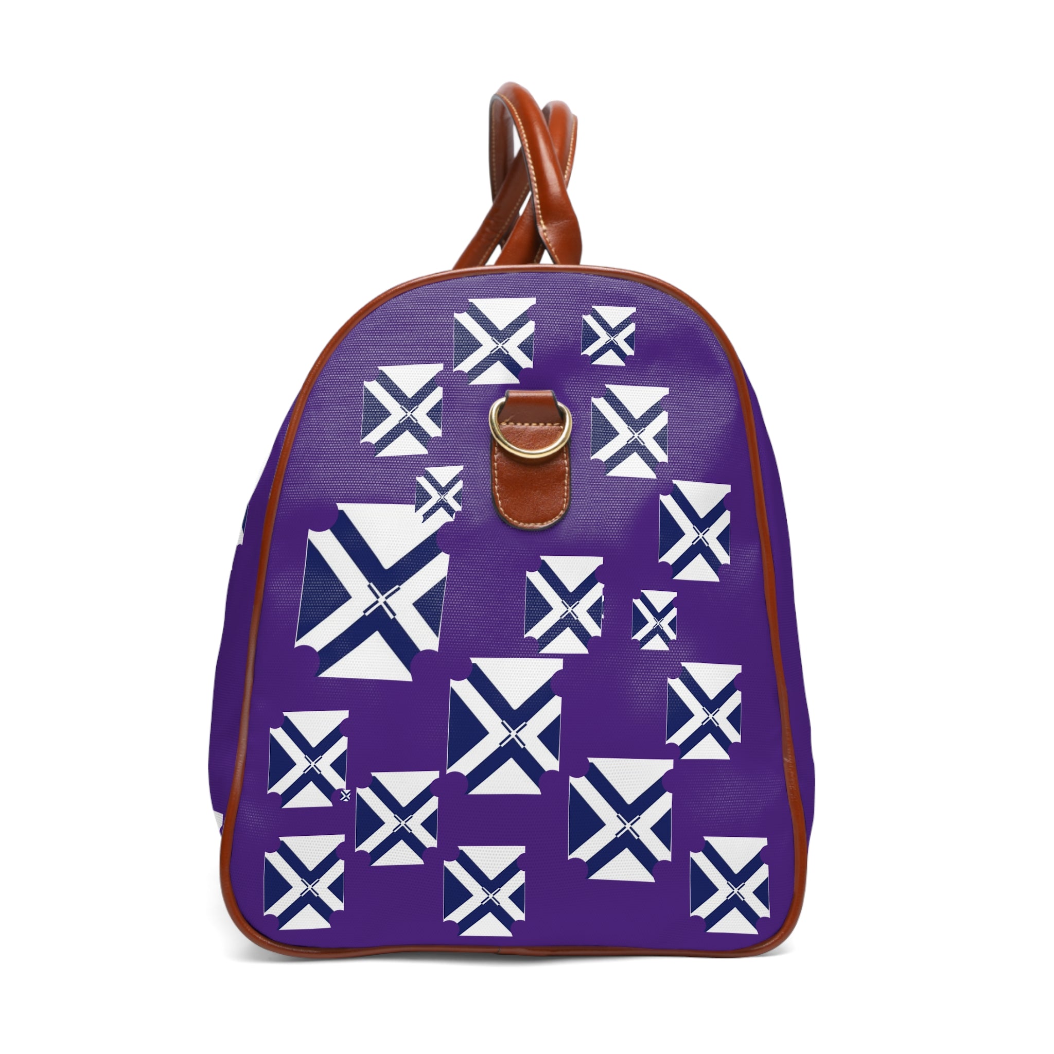 Purple Geometric Waterproof Travel Duffel — Patterned Overnight Bag