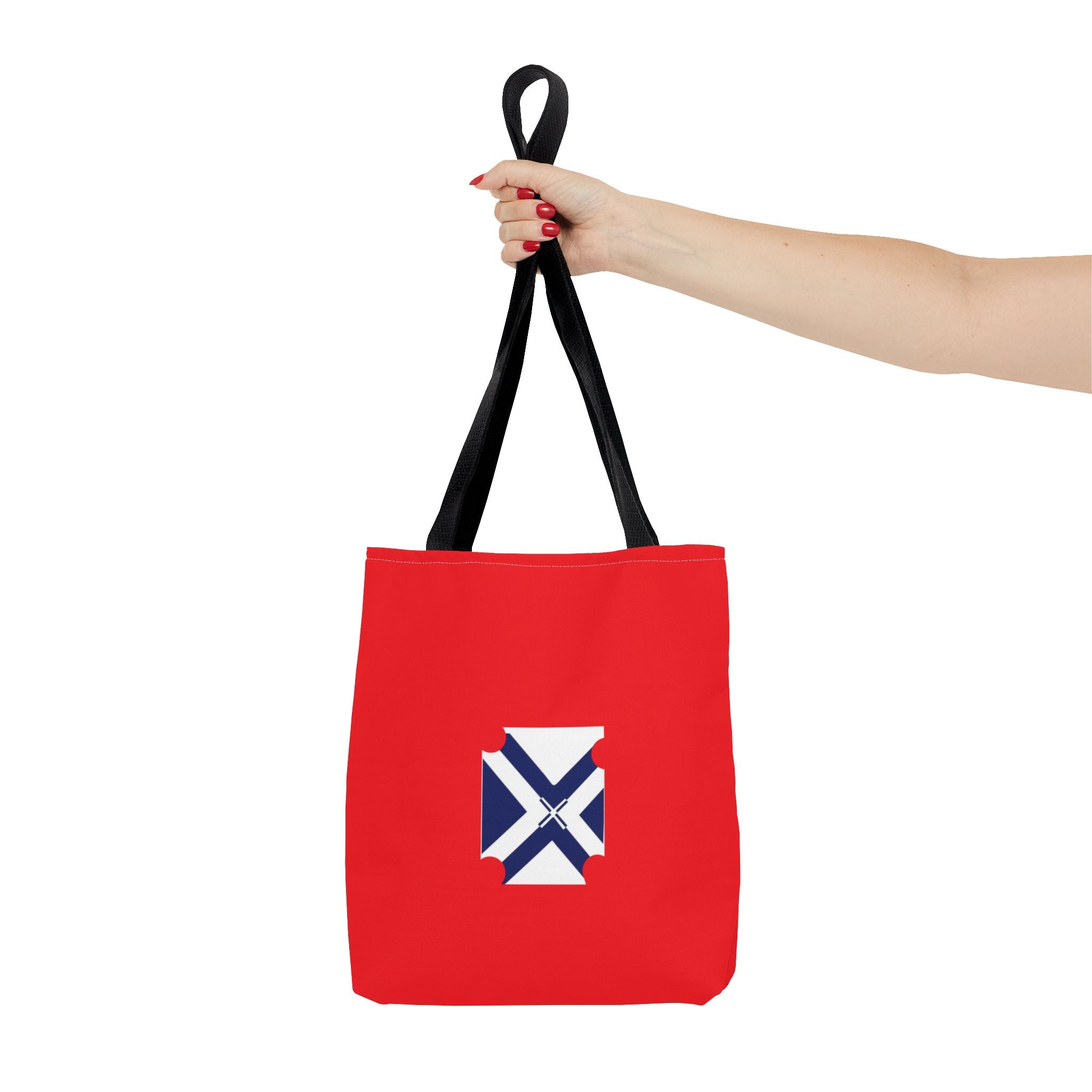 Red State Outline Tote Bag with Navy Saltire Design