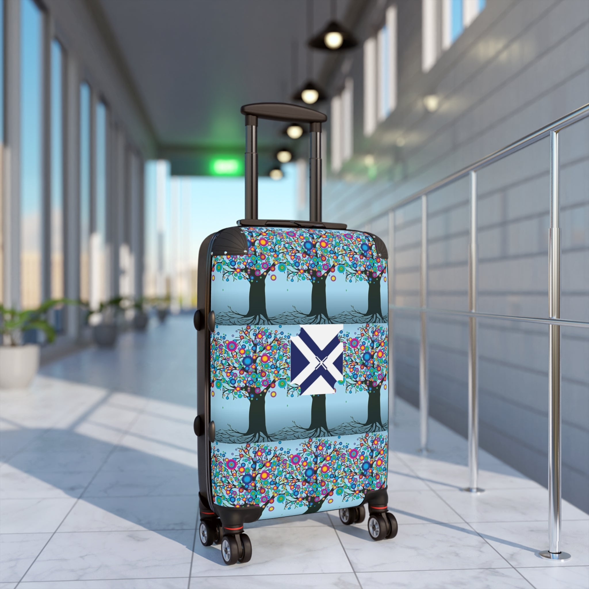 Blue Floral Tree Pattern Suitcase — Luggage Cover with XT Saltire Accent