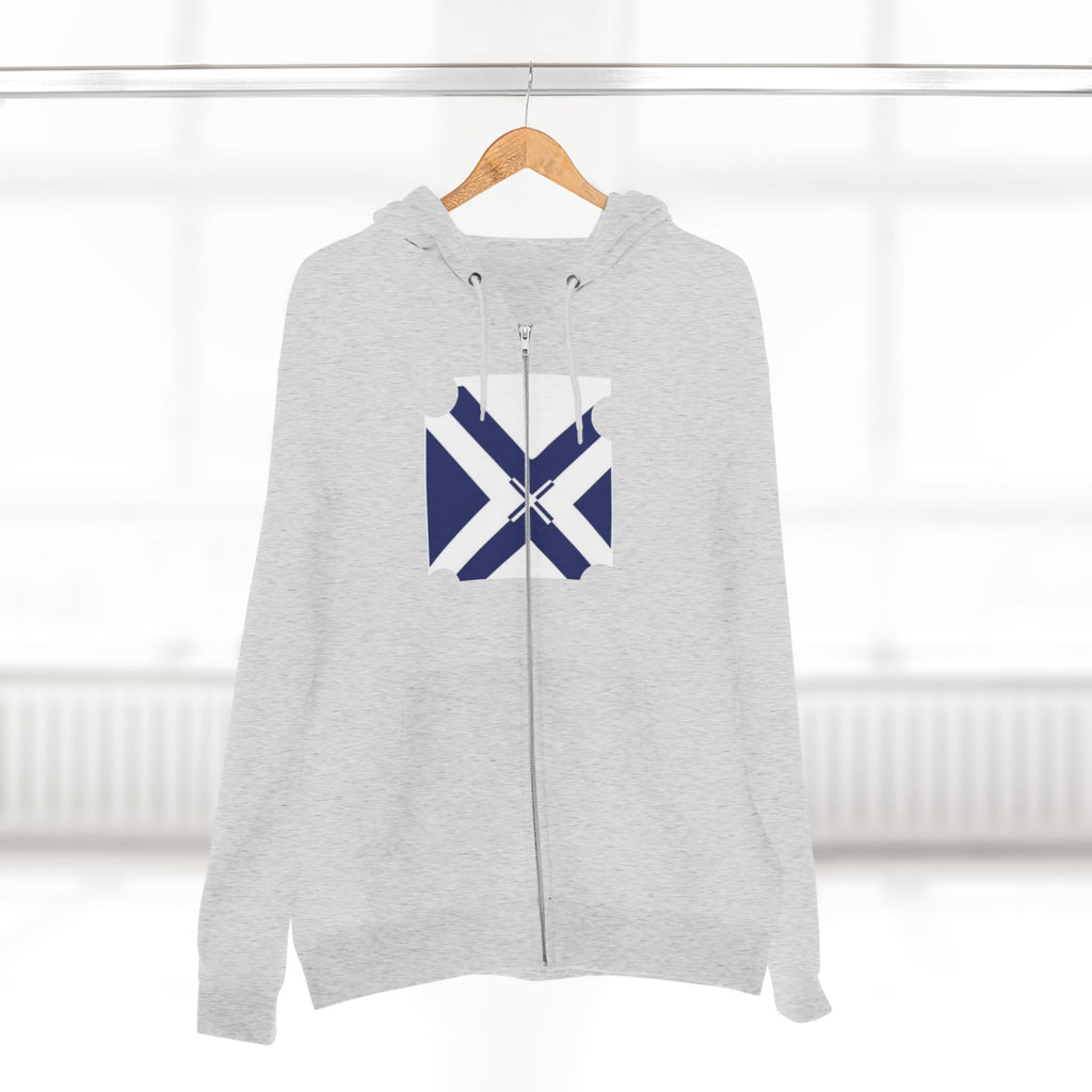 XT7 Saltire Zip Hoodie — Navy X Flag Design