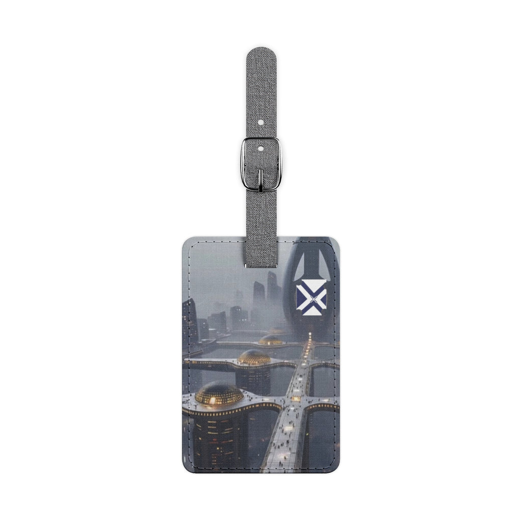 Cityscape Luggage Tag — Futuristic Bridge Travel ID