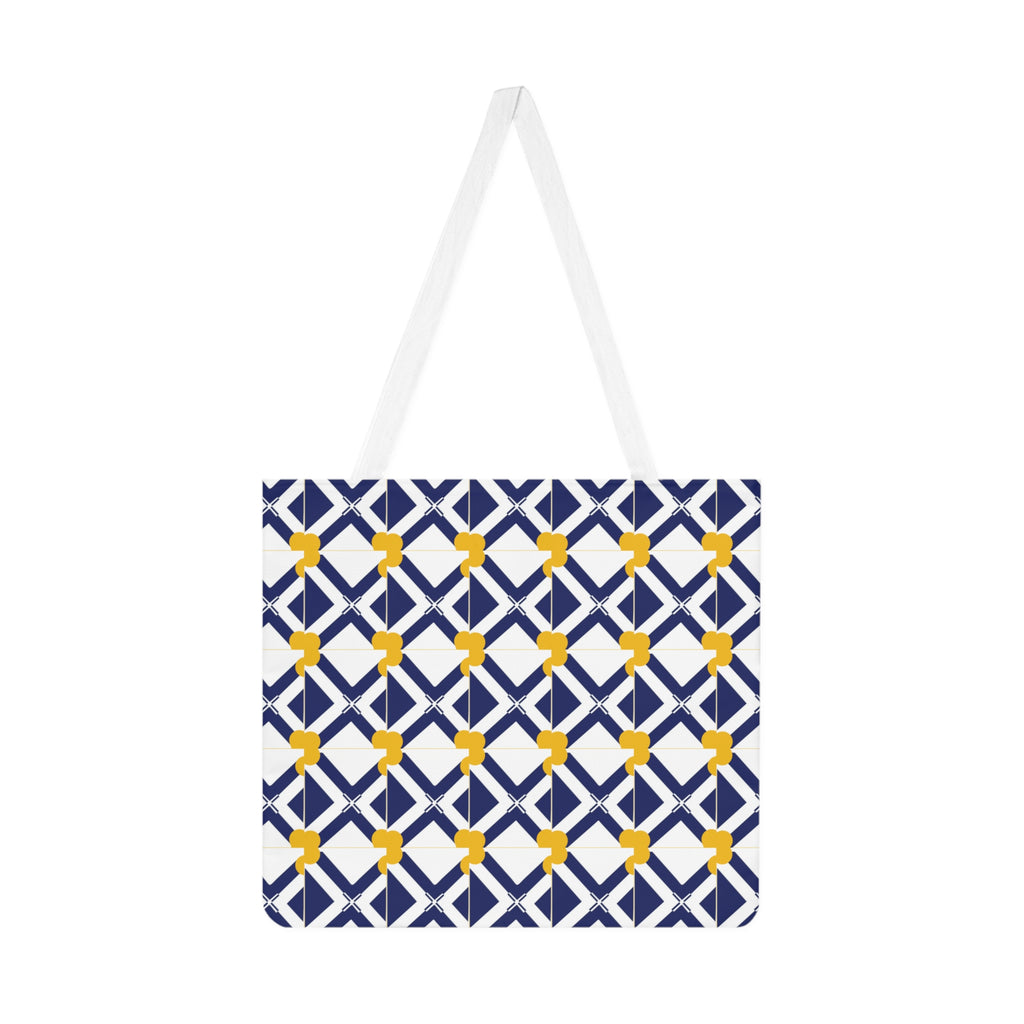 XT8 Navy & Mustard Geometric Shoulder Tote Bag — Patterned Market Bag