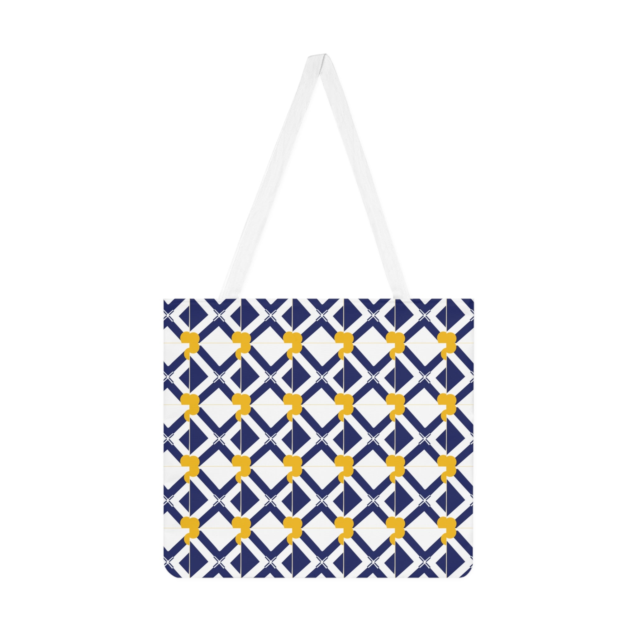XT8 Navy & Mustard Geometric Shoulder Tote Bag — Patterned Market Bag