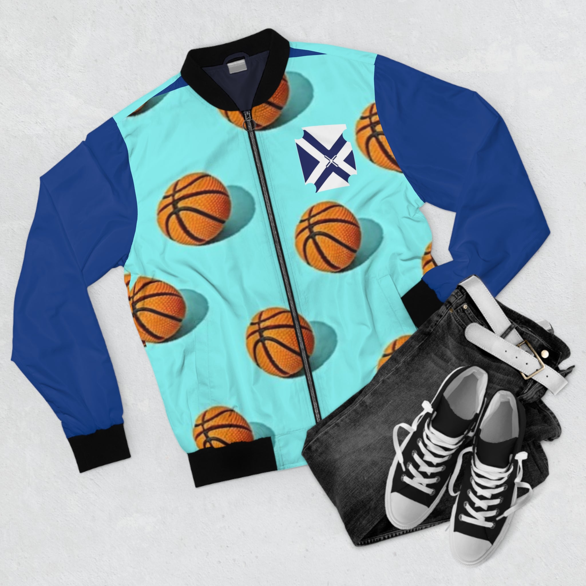 Basketball Pattern Bomber Jacket