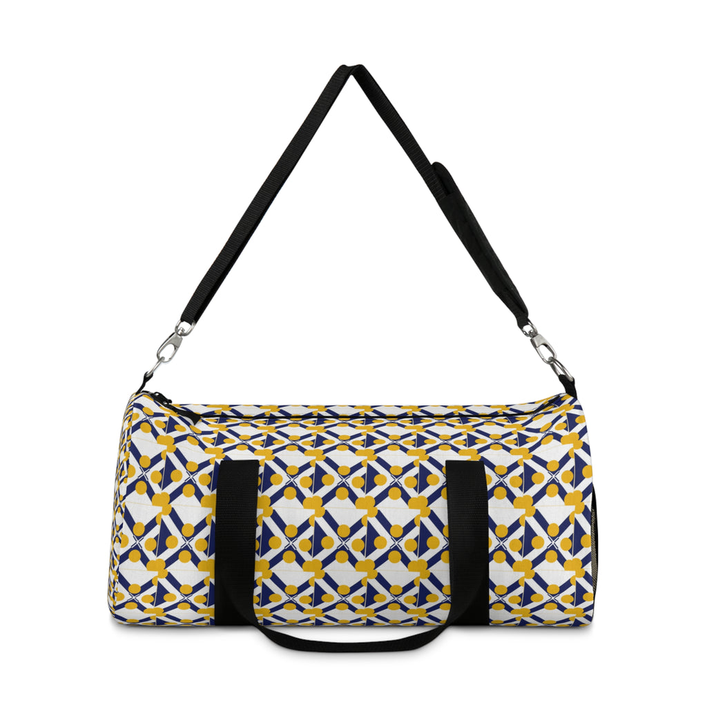 Geometric Yellow & Navy Pattern Duffel Bag — Travel Gym Weekender Bag