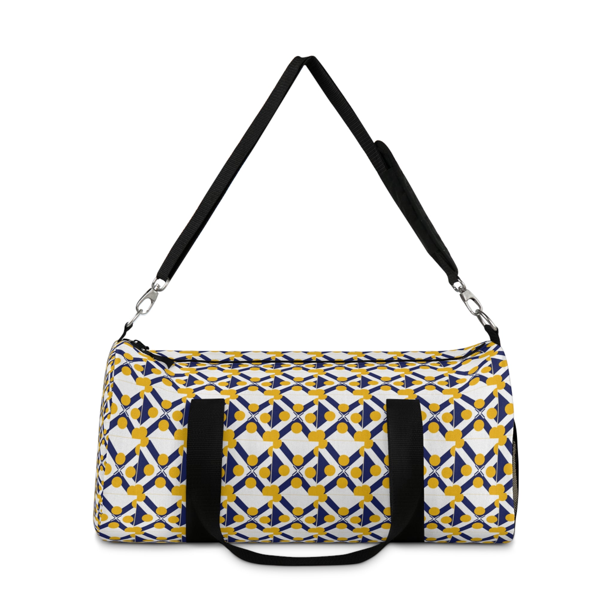 Geometric Yellow & Navy Pattern Duffel Bag — Travel Gym Weekender Bag