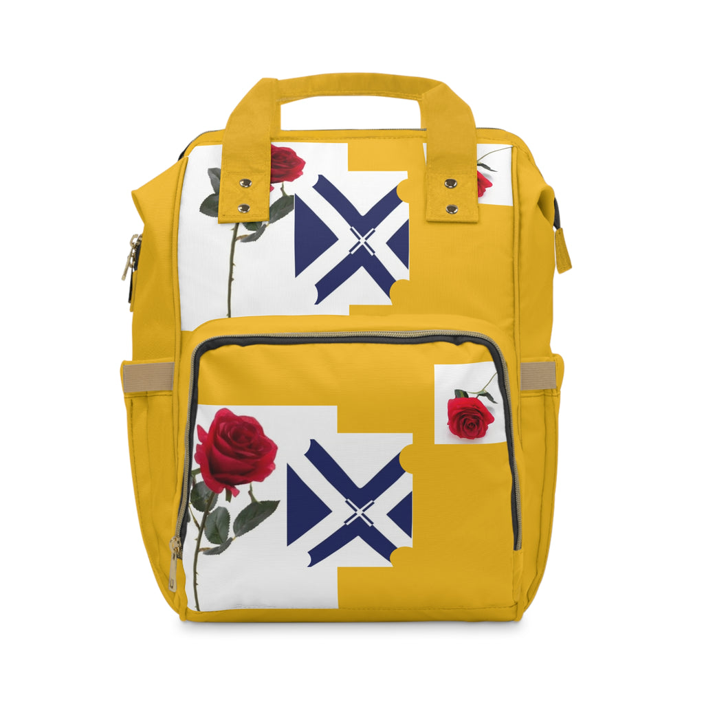 Yellow Floral Diaper Backpack — Multifunctional Rose & XT Print