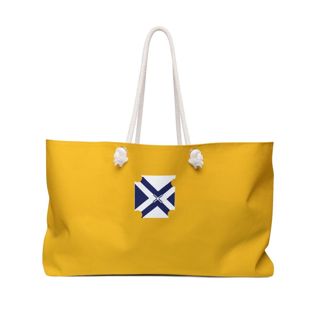 Nautical Weekender Bag - Yellow Tote with Blue Sailor Cross Emblem