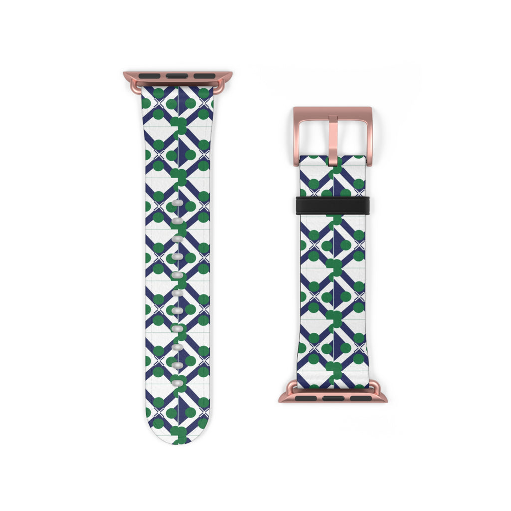 XT9 Green & Navy Tile Watch Band — Patterned Apple Watch Strap