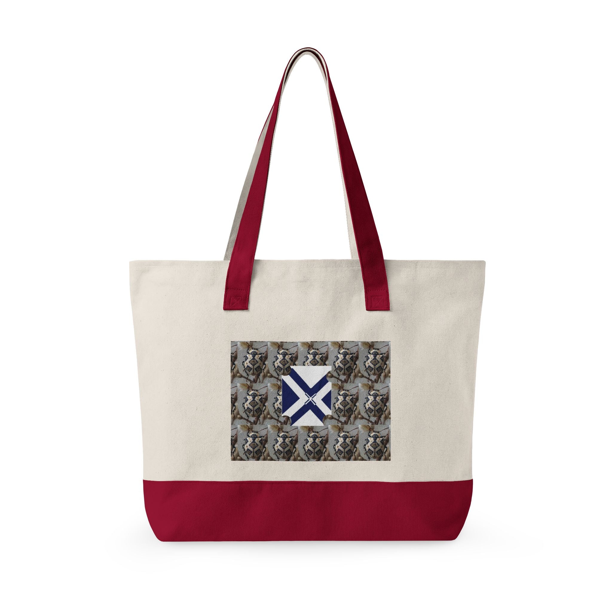 Canvas Tote Bag with Xt & Vintage Stag Pattern — Zippered Carryall for Outdoors, Travel, and Gifts