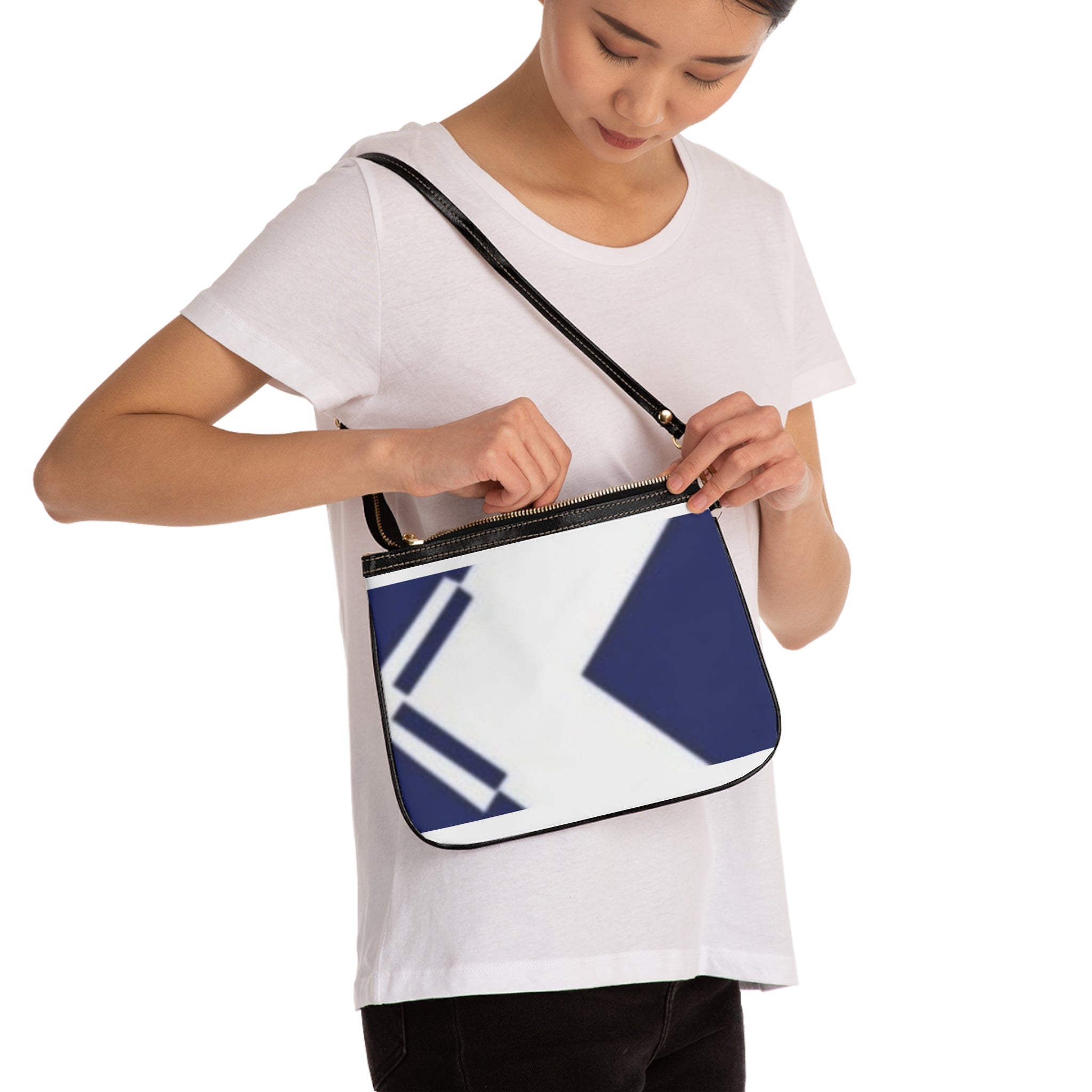 Navy Geometric Small Shoulder Bag – Modern Arrow Pattern Crossbody Purse
