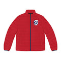 XT7 Men's Red Puffer Jacket with Navy Cross Patch - Insulated Outdoor Coat