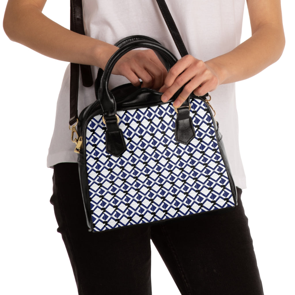 Geometric Navy Tile Shoulder Handbag