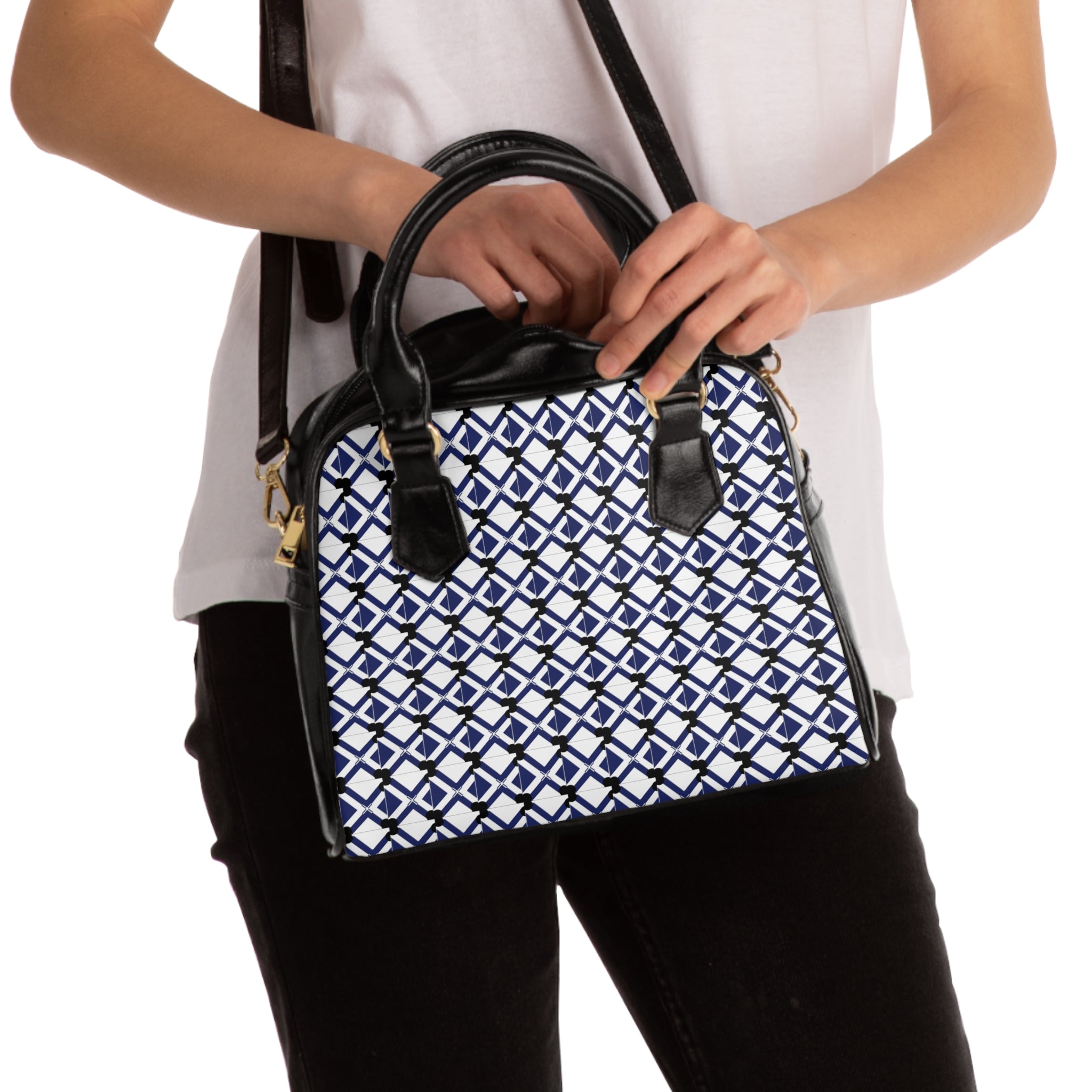 Geometric Navy Tile Shoulder Handbag