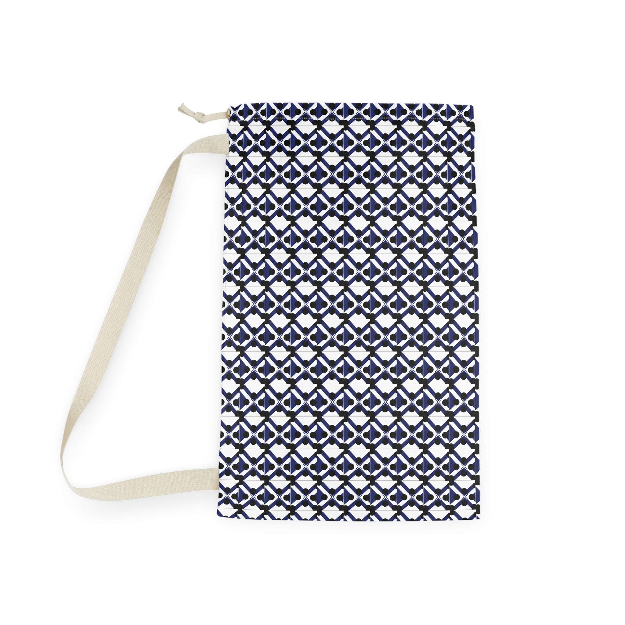 Laundry Bag — Navy Geometric Tile Pattern