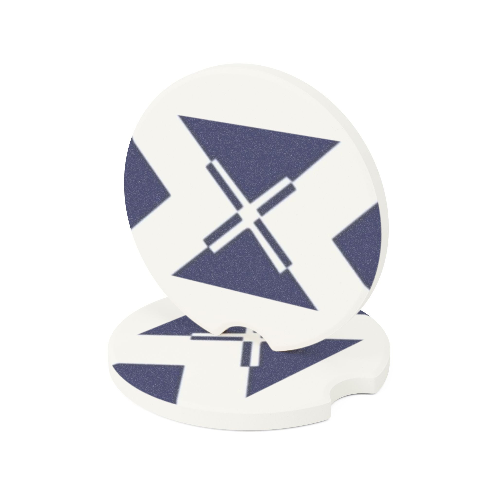 Soapstone Car Coaster — Retro Navy Geometric X Design