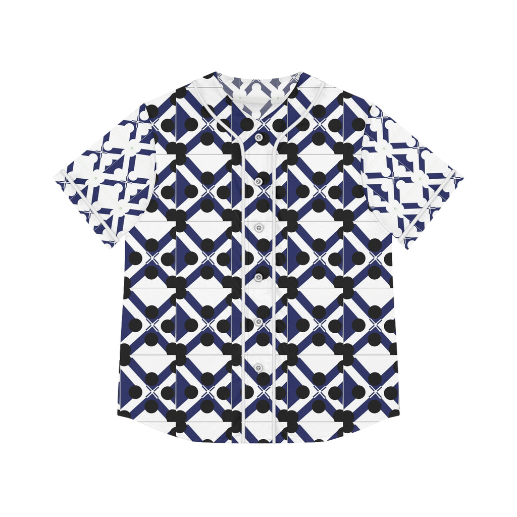 Women's Baseball Jersey — Navy Geo Tile All-Over Print