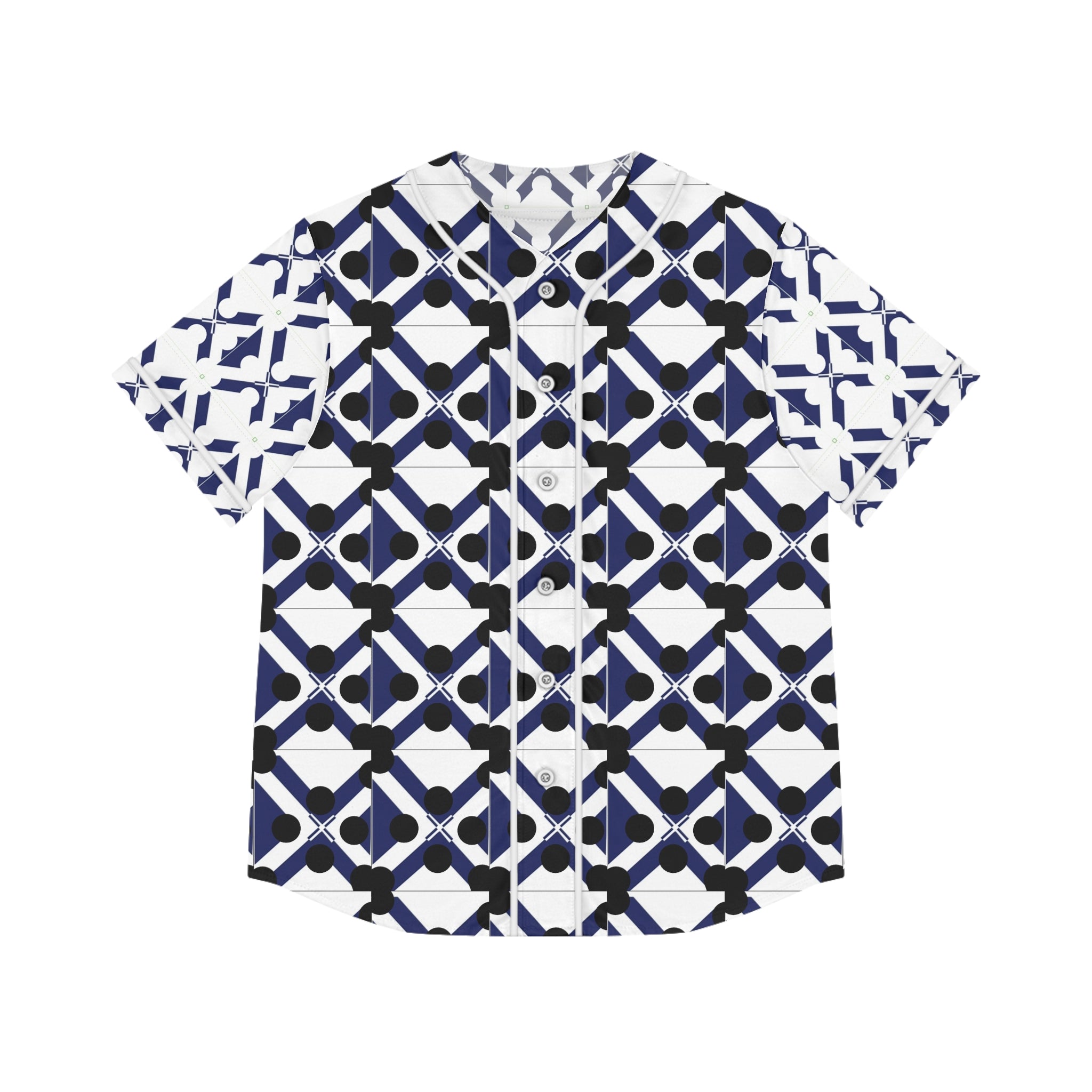 Women's Baseball Jersey — Navy Geo Tile All-Over Print