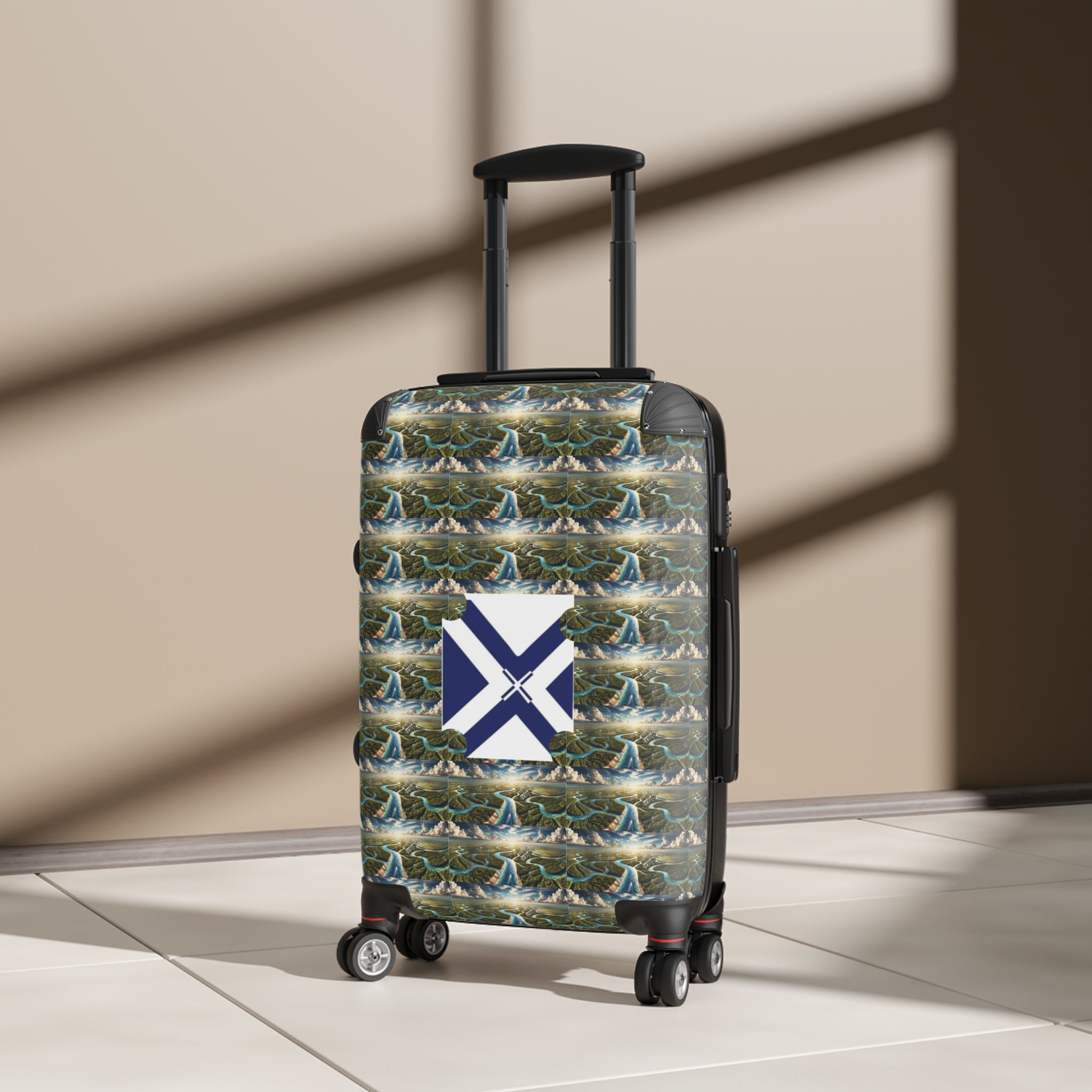 Nautical Whale Pattern Suitcase with Maritime Flag Accent — Carry-On Luggage for Ocean Lovers