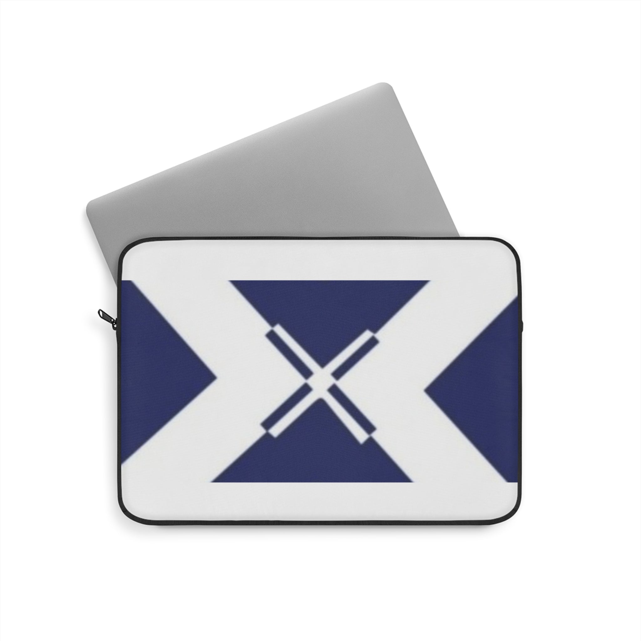 Nautical Blue Geometric Laptop Sleeve — Modern X-Stripe Protective Case