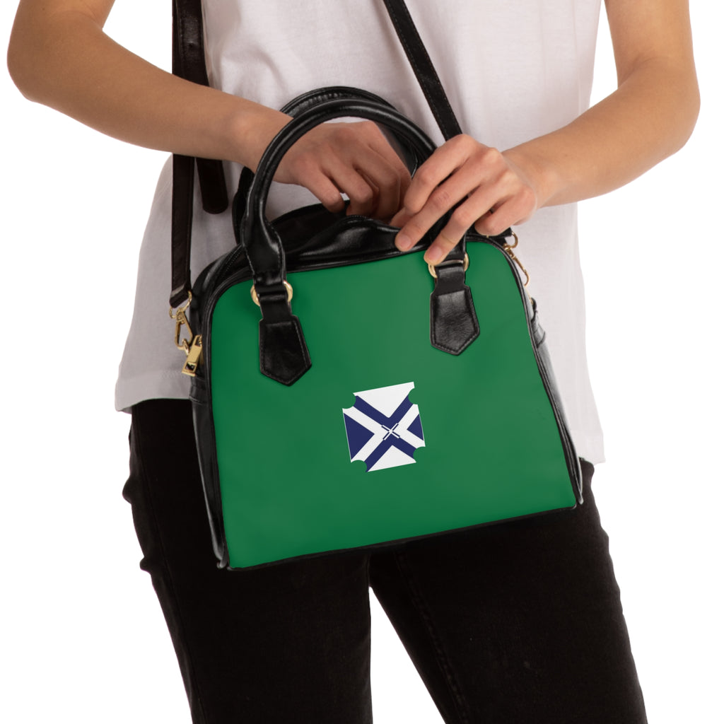 Green Shoulder Handbag with Minimal Geometric X Logo — Stylish Everyday Tote