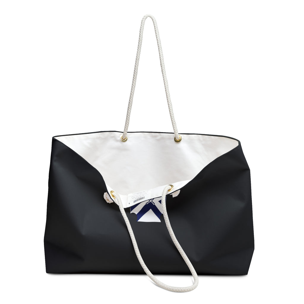 XT7 Saltire Weekender Bag — Large Black Travel Tote with White Cross Emblem