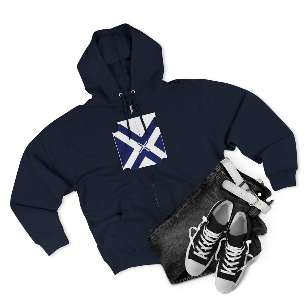 XT7 Saltire Zip Hoodie — Navy X Flag Design